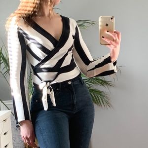 Host Pick! Topshop Wrap Black and White Stripe Top
